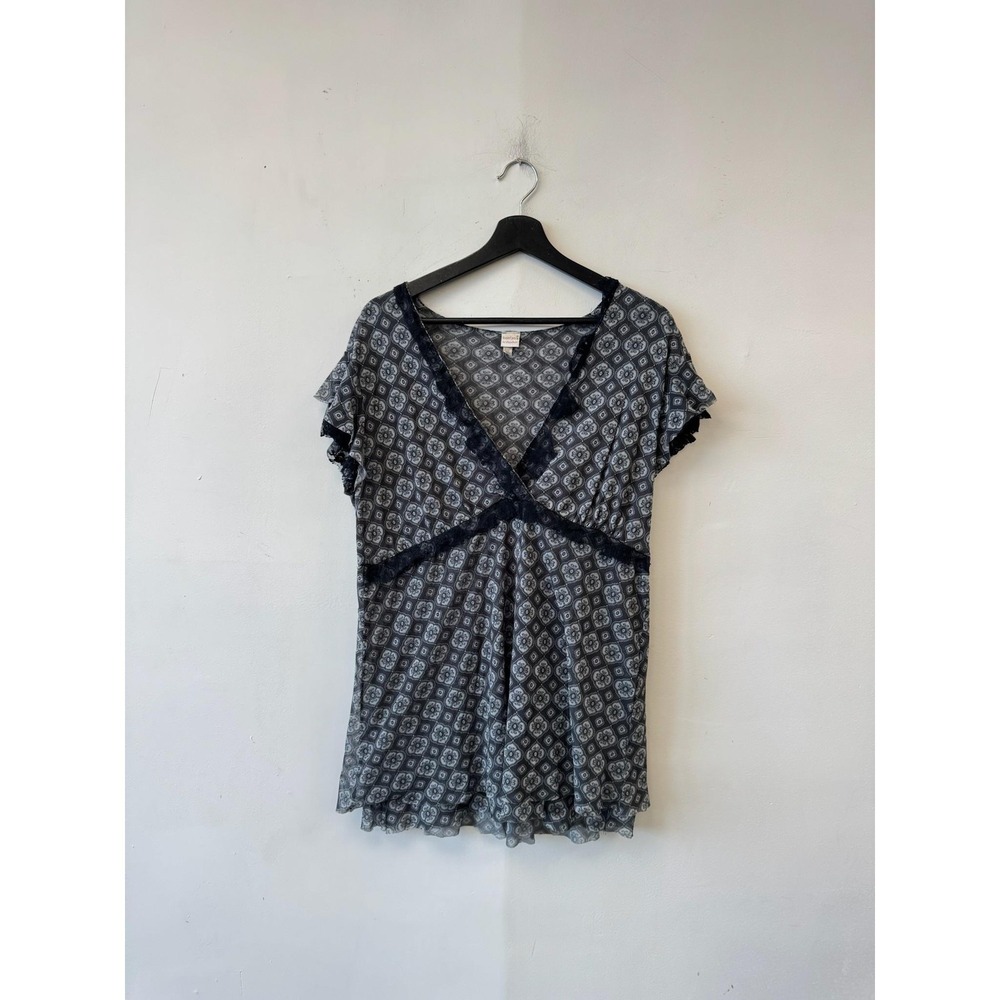 Sweet Pea Byโ Stacy Frati Tunic Top Womens Medium Gray Geometric Mesh Sheer Boho